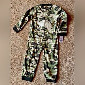 Carter's Green Camo Dinosaur Fleece Sleeper Footed Pajamas Toddler Boy 4T NEW